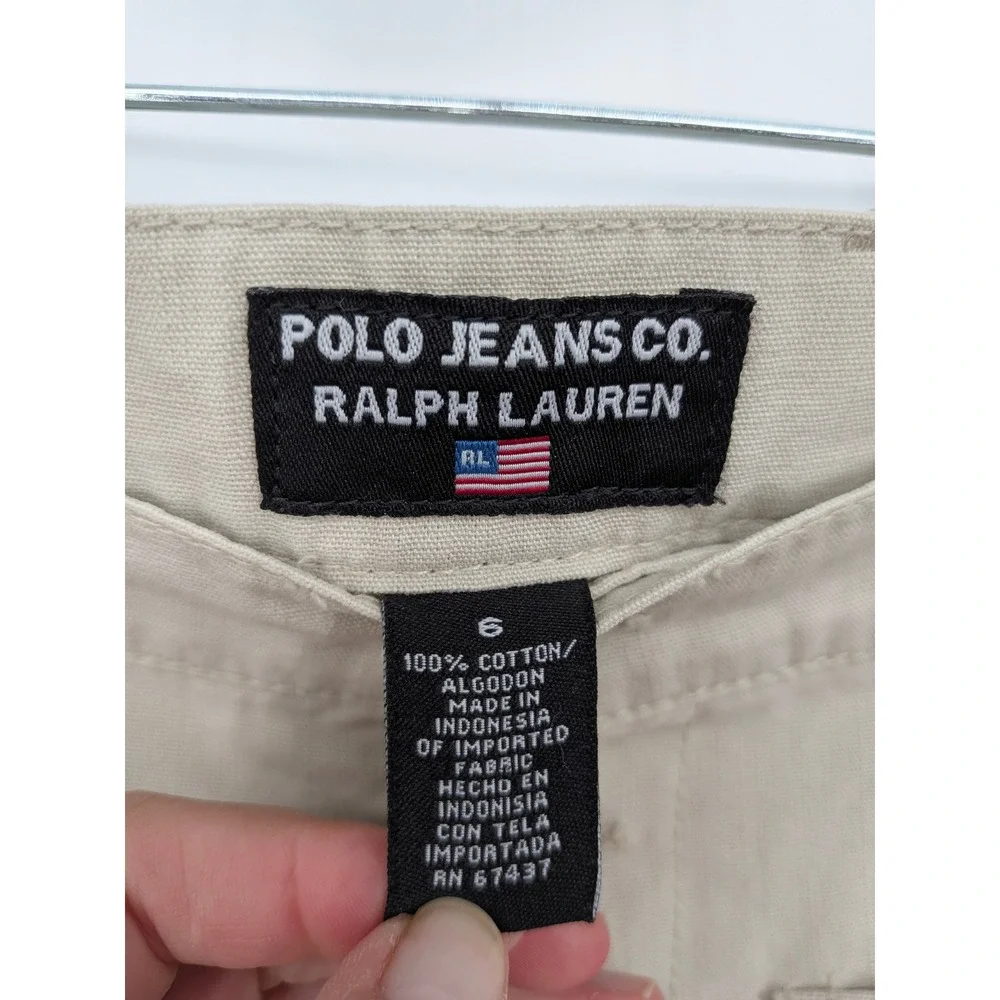 Polo Jeans Co Ralph Lauren Utility Pants Women 6 Tan Button Fly Crop Preppy